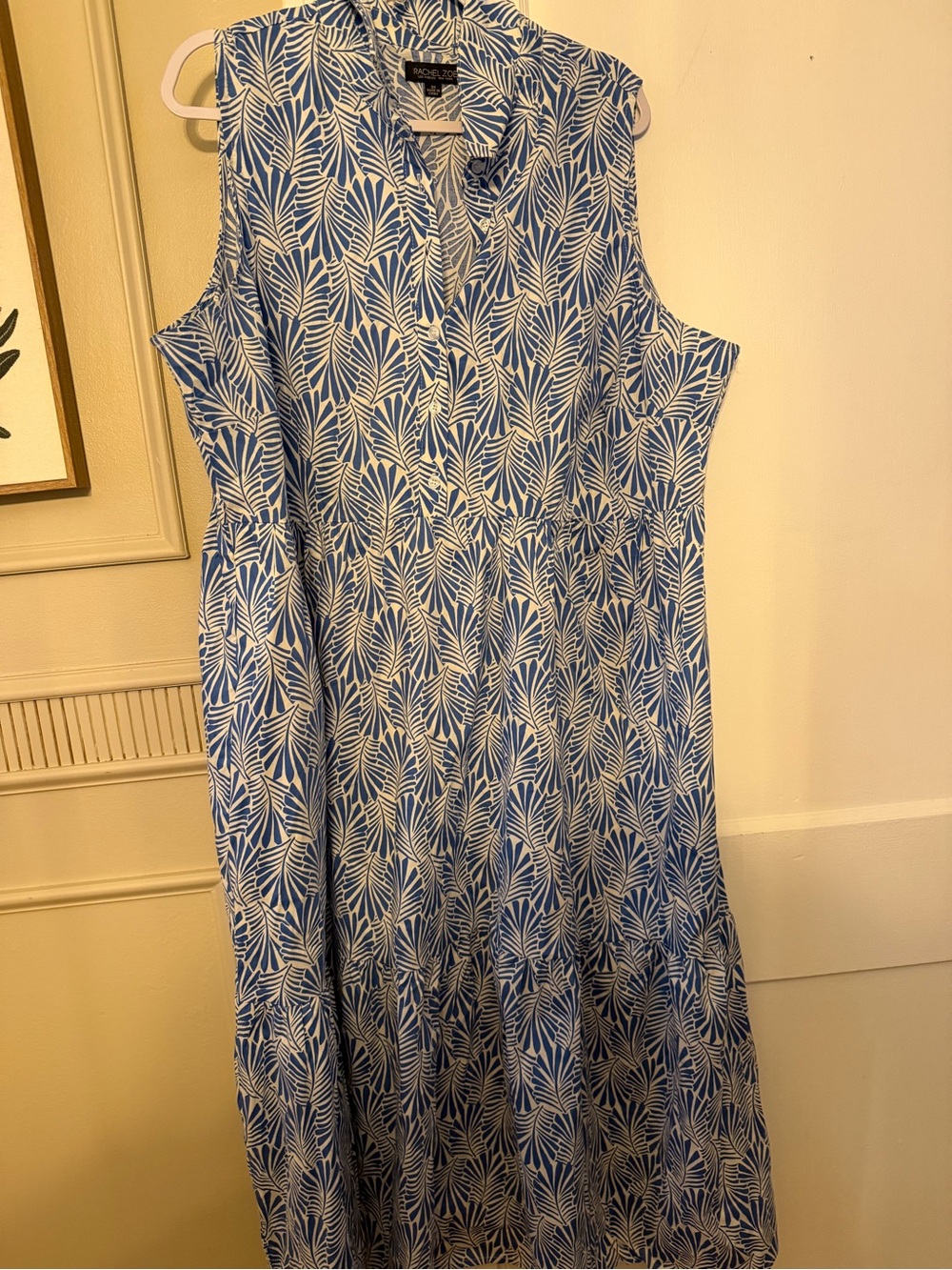 Rachel Zoe Blue and White Leaf-Print Midi Dress